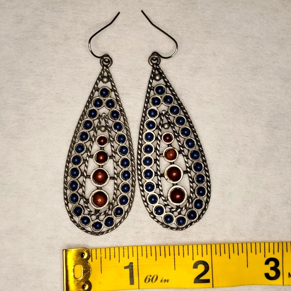 Bohemian Tear Drop Earing with Brown and Blue bead accents - Picture 3 of 4